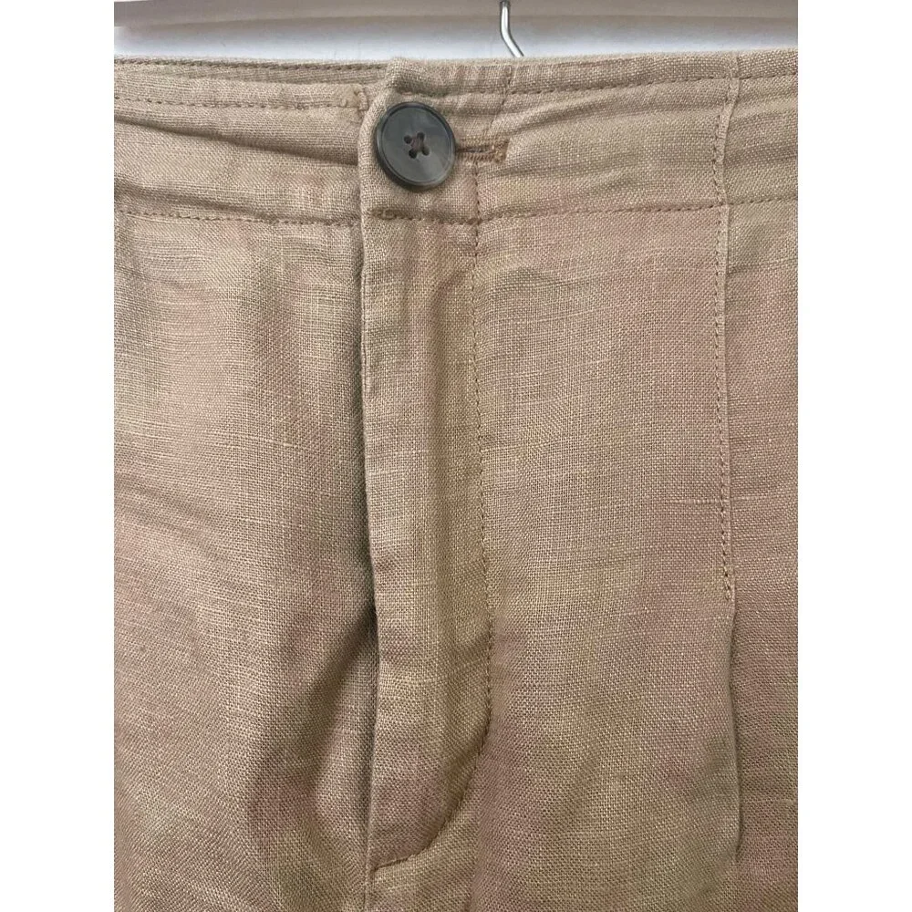 Banana Republic 100% Linen HR Pleated Lined Wide Leg‎ Pants Iced Latte Size 8S